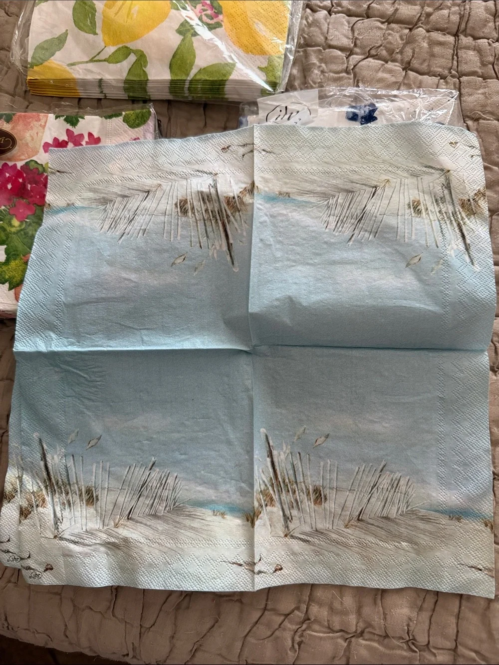 Caspari Lemon Print Paper Napkins 10 Caspari geraniums 15 sealife 10 beach 14